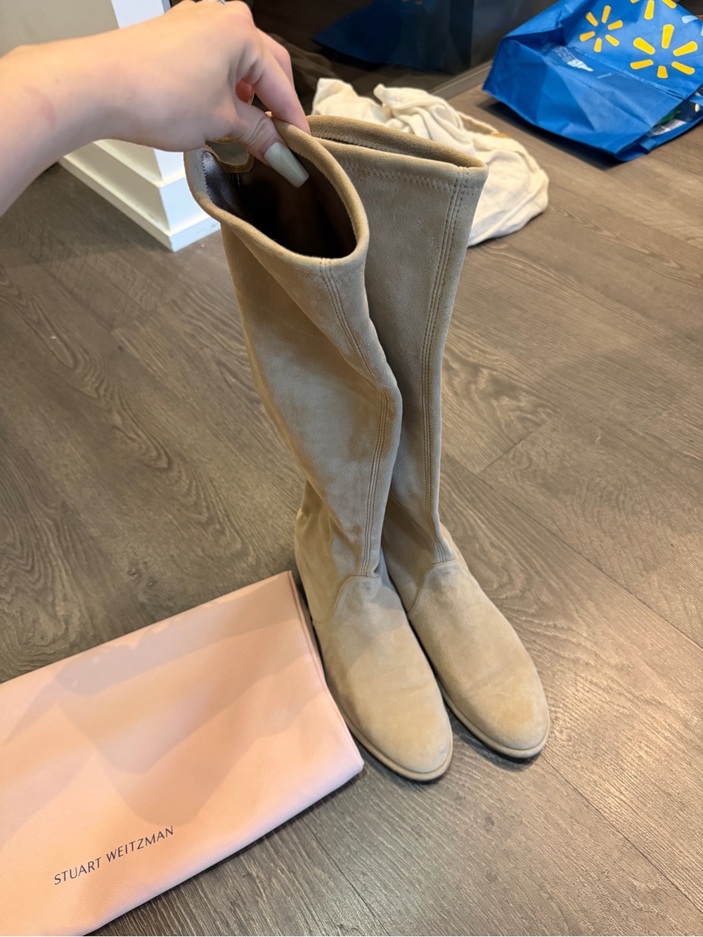 Stuart Weitzman Over-the-Knee Suede Boots in Beige